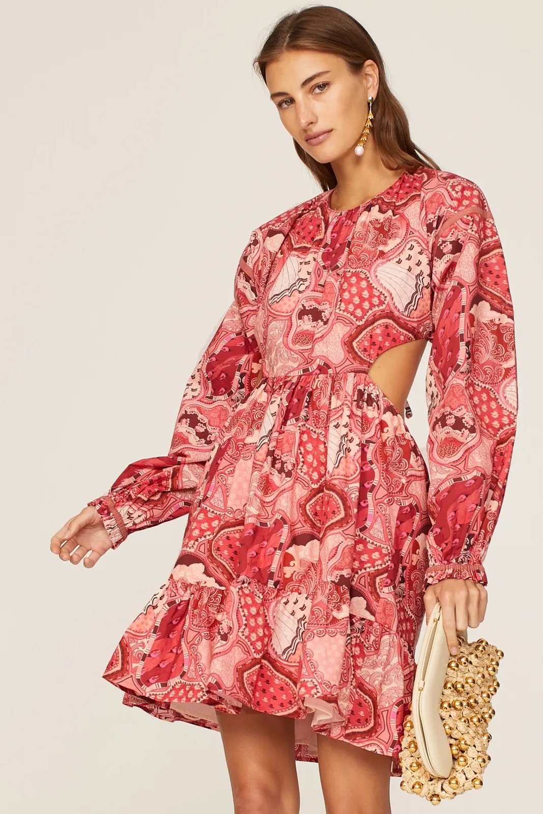 Chufy Hari Mini Dress In Pink Printed Open Back Size Xs